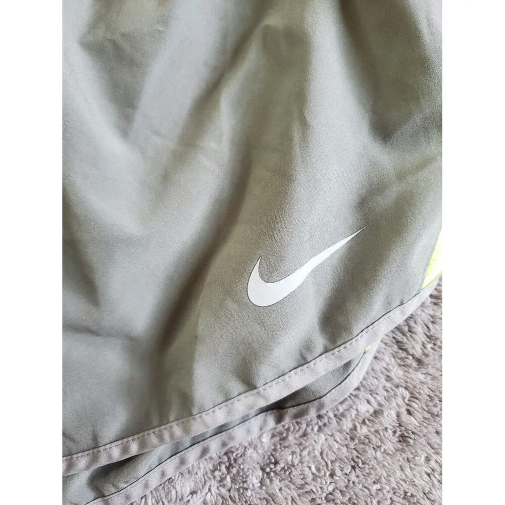 Nike Women’s Olive Athletic Shorts with Neon Yellow Panels Size S